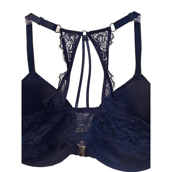 Auden Bra Womens 34C Navy Blue Racerback Front Closure Lace Padded - Picture 6 of 6